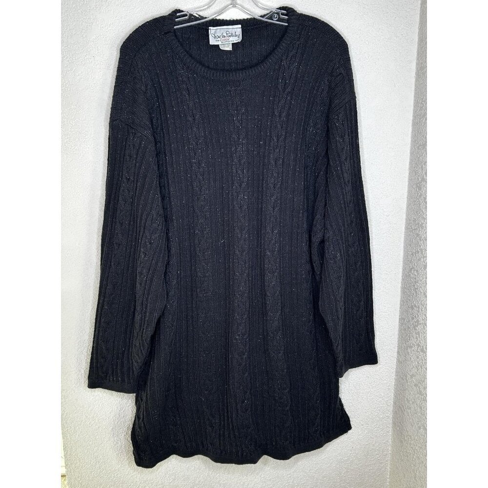 Vintage Diane Von Furstenberg Cable Knit Sweater Womens 1X/2X Black Ribbed Tunic